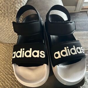 adidas Black and White Kids Velcro Slide Sandals